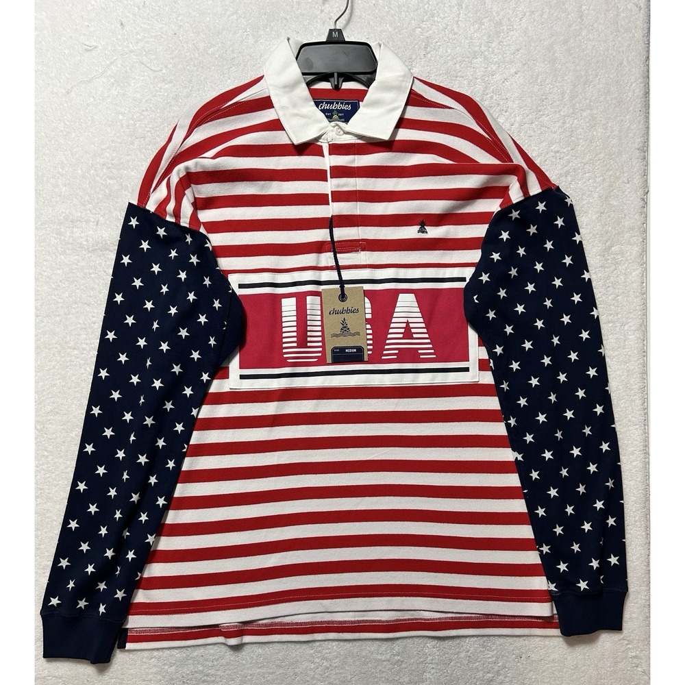 Chubbies Mens Size M Red White The Freedom Ring Legacy Rugby Polo Shirt (U3)